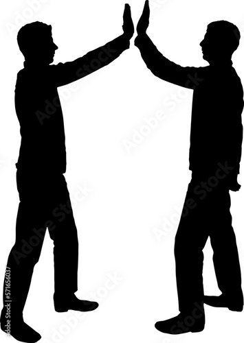 Silhouette of men make a gesture, give five. Business Concept