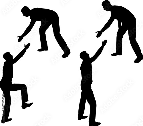 Silhouette of a man extending a helping hand to his partner. Business Concept.