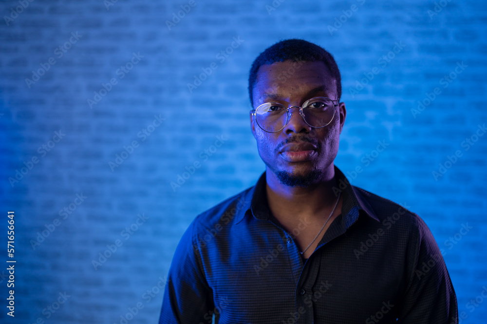 Neon portrait of smiling african american man Neon portrait of smiling african american man