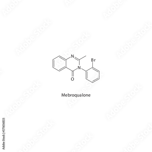 Mebroqualone flat skeletal molecular structure Quinazolinone sedative drug used in insomnia, muscle relaxation treatment. Vector illustration.