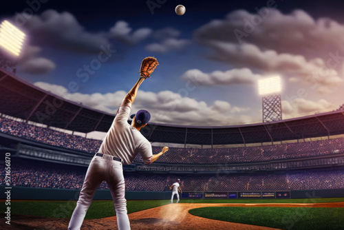 a baseball player stretches out his hand to catch the ball. Generative AI