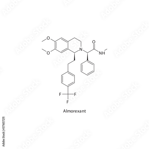 Almorexant flat skeletal molecular structure Orexin antagonist drug used in insomnia treatment. Vector illustration.