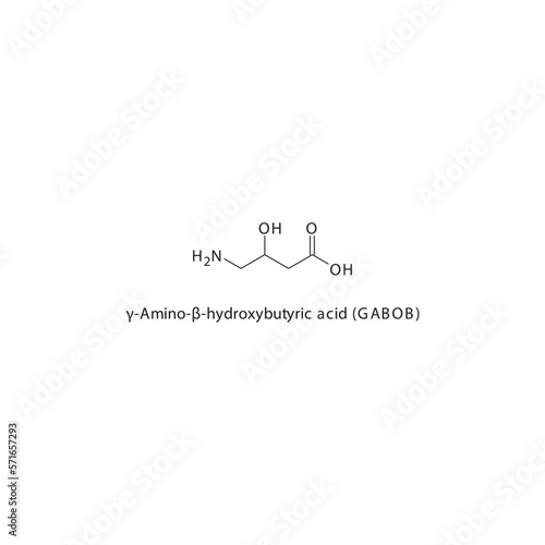 γ-Amino-β-hydroxybutyric acid (GABOB) flat skeletal molecular structure GABAB receptor agonist drug used in epilepsy treatment. Vector illustration.