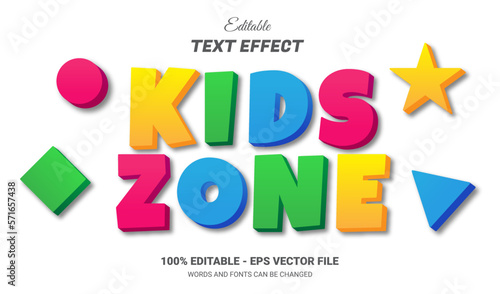 Kids zone 3d text style effect themed happy kid