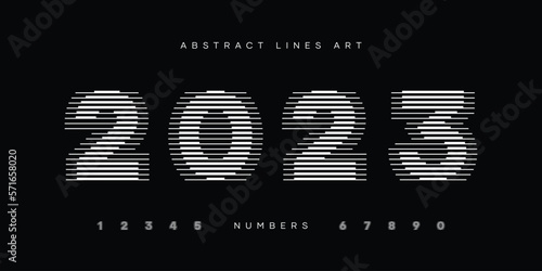 Number Font with Abstract Line Pattern