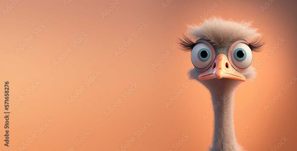 Cute Cartoon Ostrich Banner with Space for Copy (Created with Generative AI) - obrazy, fototapety, plakaty 