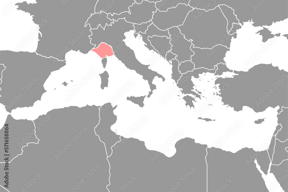 Fototapeta premium Ligurian Sea on the world map. Vector illustration.