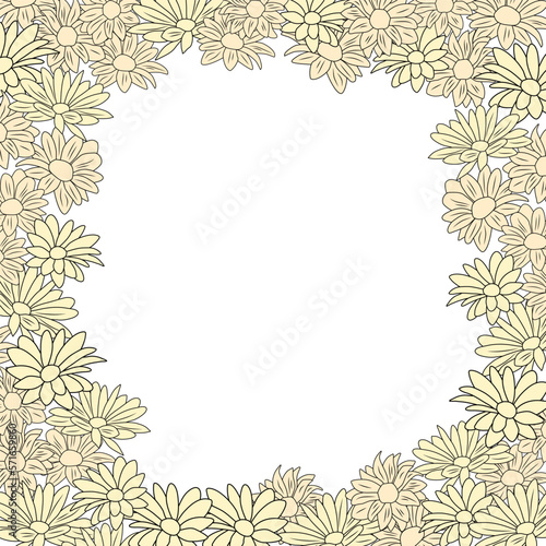 Frame with chrysanthemums. Background with golden flowers. Postcard with flowers. Vector illustration of flowers. Vector background with chrysanthemums.