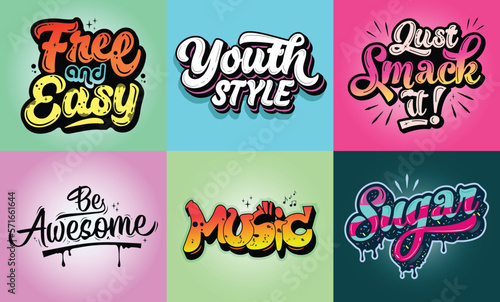 Vector hand lettering typography logo set.