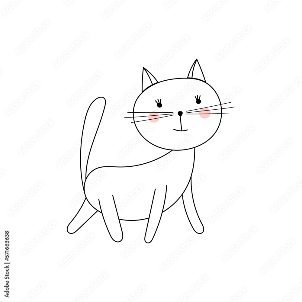 White cat in doodle style isolated on white background. Vector pet hand draw. Cute animal. White cat in doodle style isolated on white background. Vector pet hand draw. Cute animal.