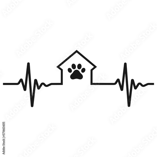 Veterinary clinic logo illustration.Dog kennel with pulse on white background
