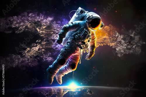 Floating astronaut in the space art