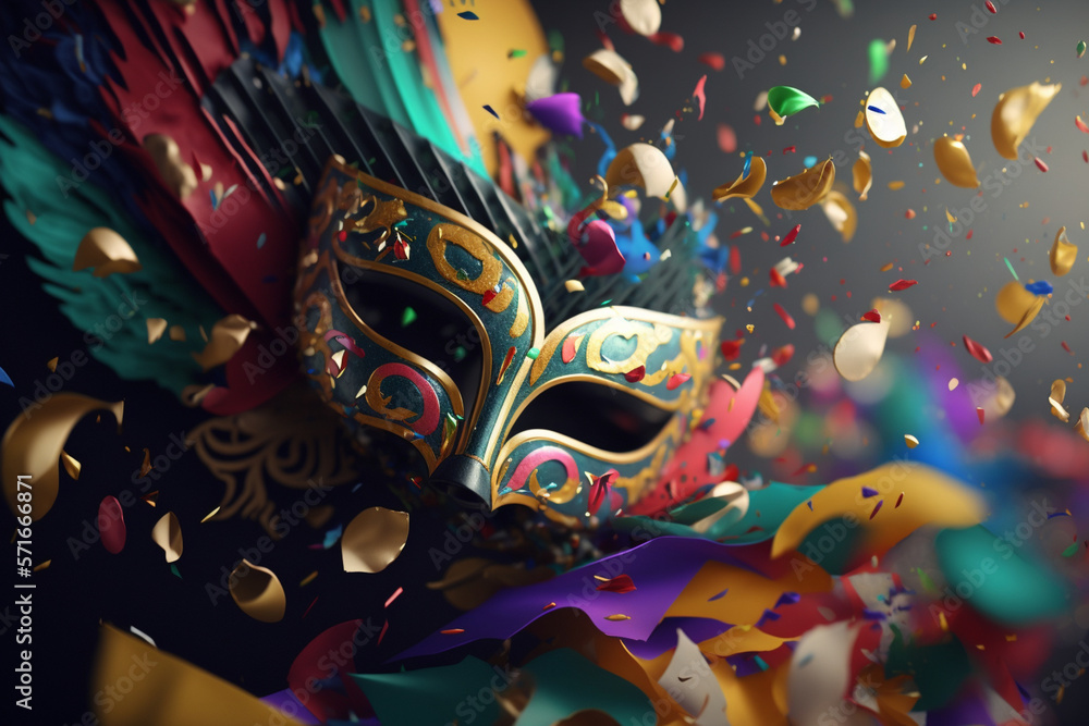 mask carnival colors, confetti Generative AI, IA, Generativa