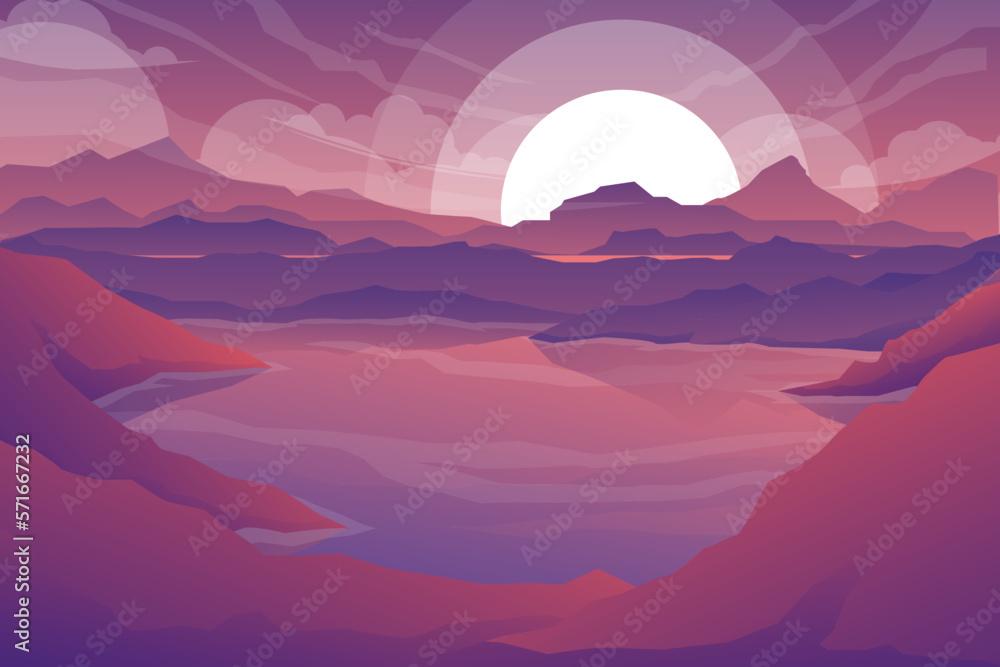 Nature scene in forest and valley with twilight vector