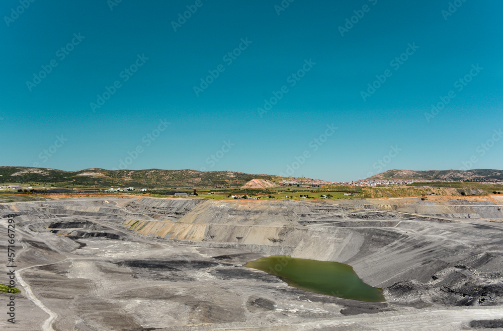 Coal mining, defunct open pit mine in Puertollano, Ciudad Real, Spain