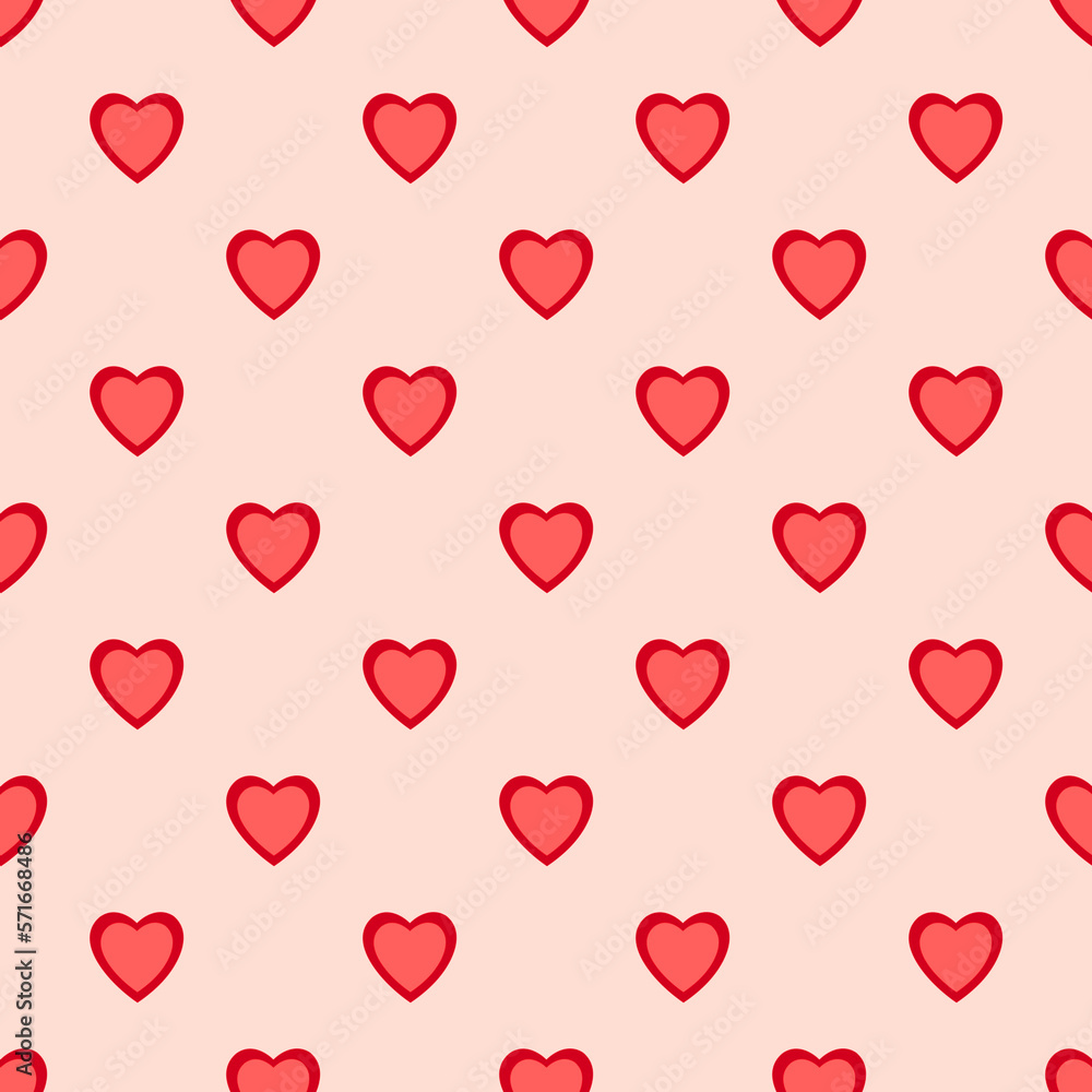 Romanric Seamless Pattern. Red Hearts on Pink Background.Hearts red seamless pattern on pink background