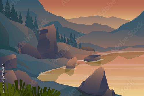 scene nature landscape of lake and mountain