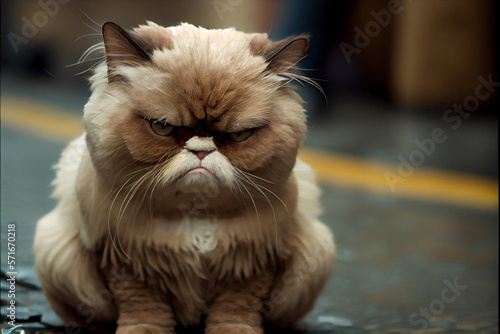 Portrait of an angry sullen cat. Grumpy cat.