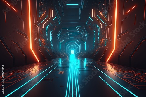 Cyber Sci Fi Futuristic Neon Laser Electric Glowing. Generative AI.