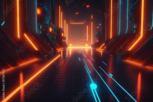 Cyber Sci Fi Futuristic Neon Laser Electric Glowing. Generative AI.