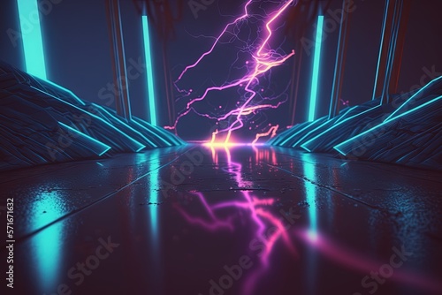 Obraz na płótnie Cyber Sci Fi Futuristic Neon Laser Electric Glowing. Generative AI. w salonie