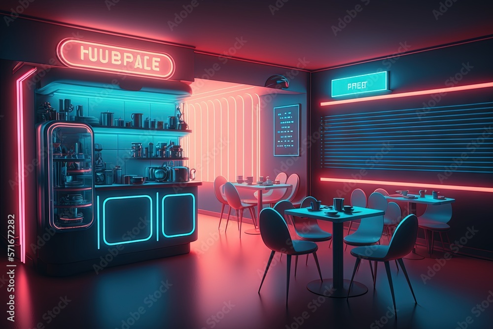 Interior of a bar. AI generated art illustration.