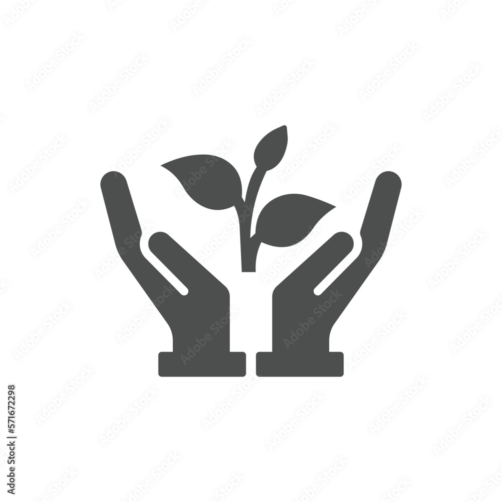 Young sprout with three leaves in hand solid icon. Ecology concept illustration isolated on white background. Vector illustration - Vector Young sprout with three leaves in hand solid icon. Ecology concept illustration isolated on white background. Vector illustration - Vector
