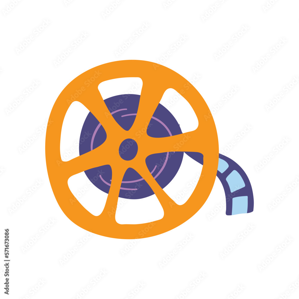 Cartoon Color Film Reel and Cinema Tape Flat Design Style Isolated on a White Background. Vector illustration Cartoon Color Film Reel and Cinema Tape Flat Design Style Isolated on a White Background. Vector illustration