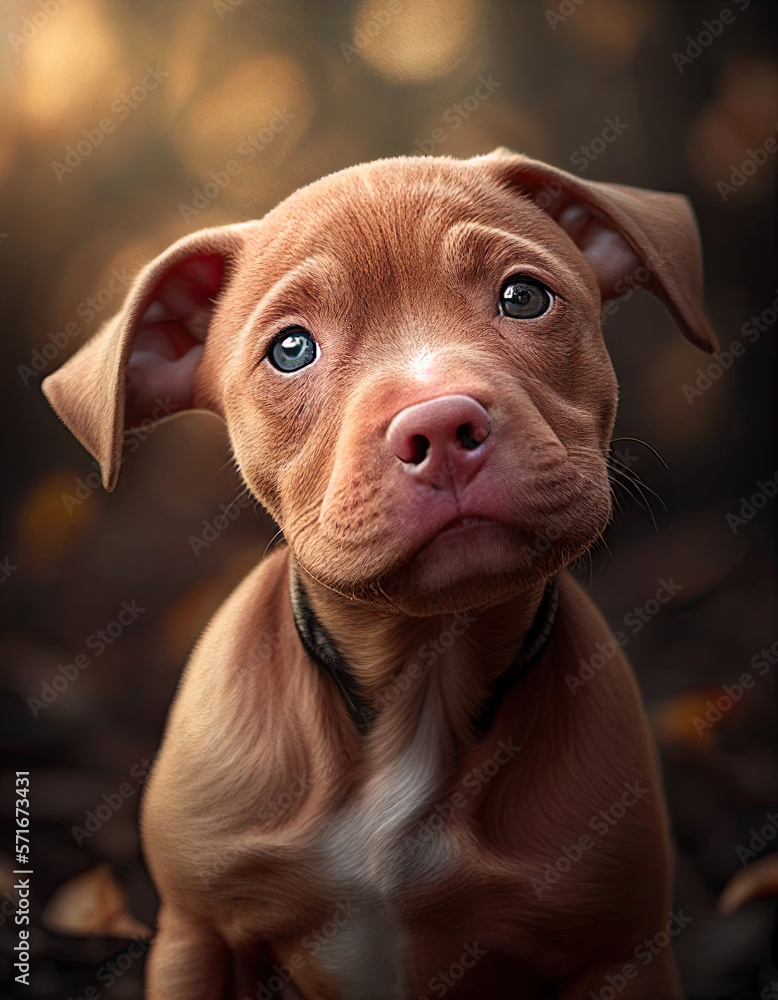 Cute and Playful Baby Pit Bull Puppy Illustration. Generative AI
