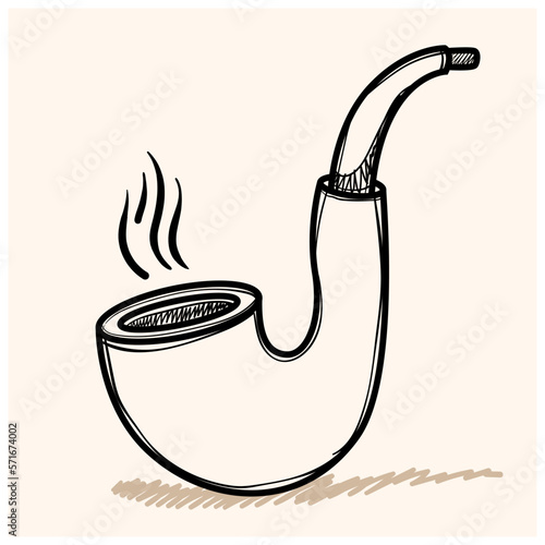 Smoking pipe doodle. Hand drawn doodle sketch style. Drawing line simple smoke pipe icon. Isolated vector illustration.