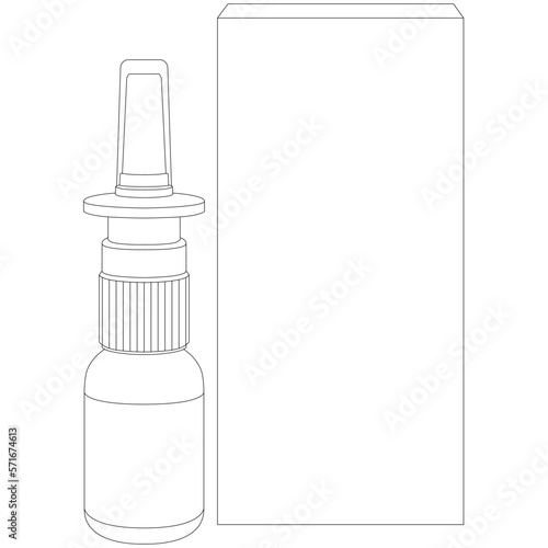 Nasal spray for colds and seasonal allergies. Aerosol spray pump packaging drug. Drug spray for the nose. sketch drawing, contour lines drawn