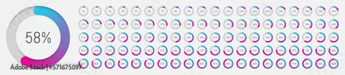 Percentage diagram 3D icons. Pie chart. Progression from 1 to 100.