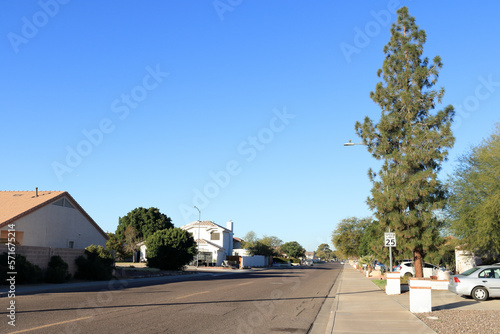 Cozy residential neighborhood at Paradise Lane, North West Phoenix, Arizona; copy space