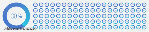 Percentage diagram icons. Pie chart. Progression from 1 to 100.