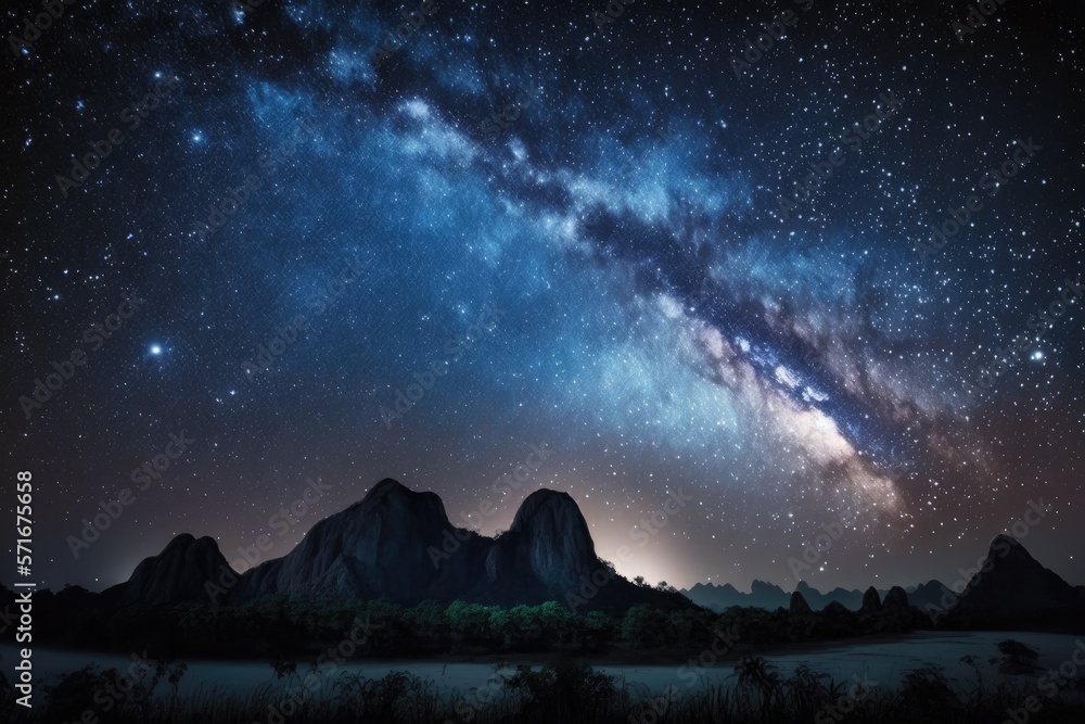 Milky Way galaxy, stars, and background of the universe in Thailand. Generative AI