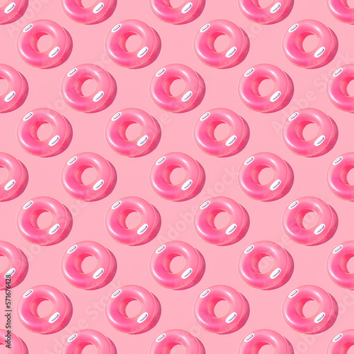 Pattern of bright pink inflatable rubber circles on a pale pink background