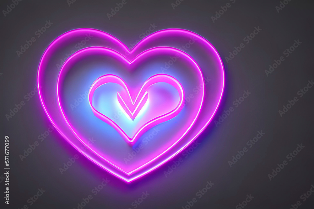 The heart shapes on abstract light neon glitter background in love concept for valentines day with sweet and romantic. Neon heart glowing background space for text. Design and digital material.
