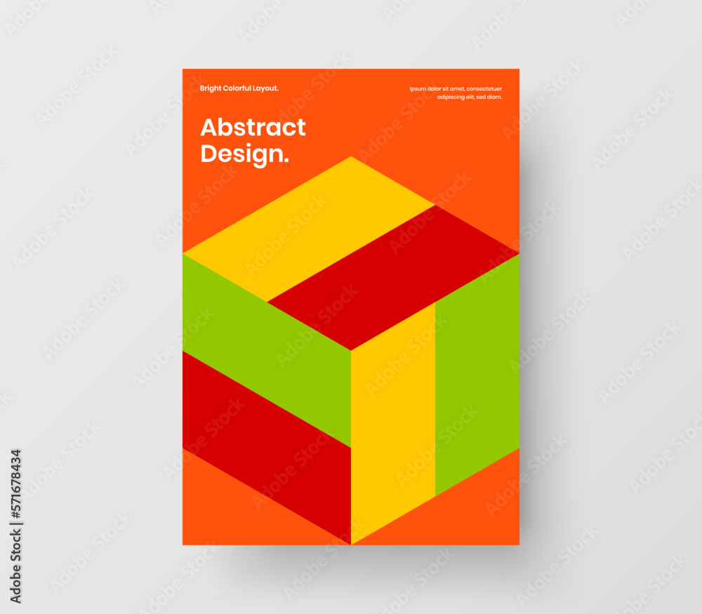 Fresh geometric tiles presentation illustration. Multicolored handbill A4 vector design template.