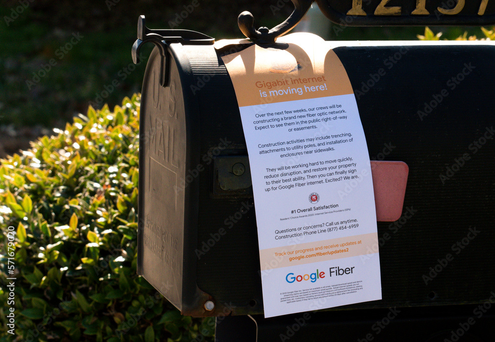 Raleigh, NC 02142023 An informational flyer for Google Fiber hangs