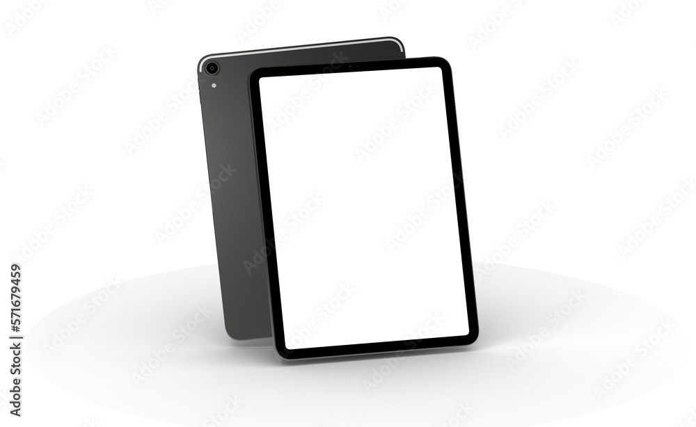 Blank screen realistic tablet frame, rotated position, side view, top