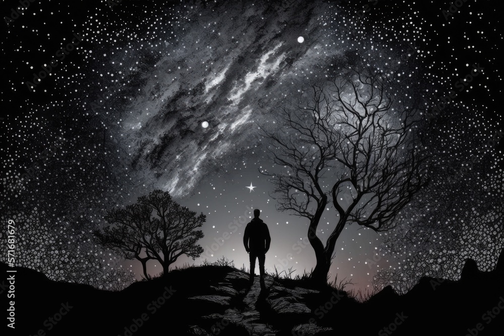 The man is looking at the stars. Generative AI
