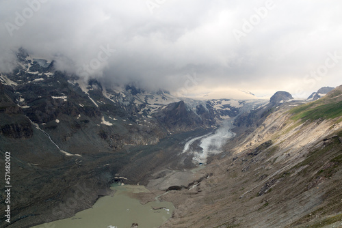 Mountain snow panorama with glacier Pasterze and clouds in High Tauern Alps  Austria