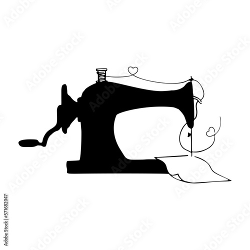 Sew vintage machine. Sewing with love. Sketch vector illustration