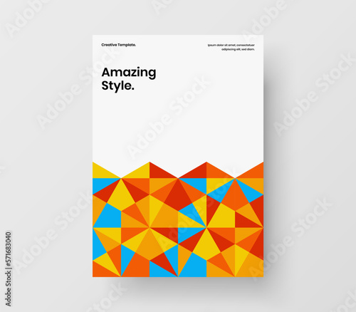 Abstract geometric pattern pamphlet concept. Bright booklet vector design layout.