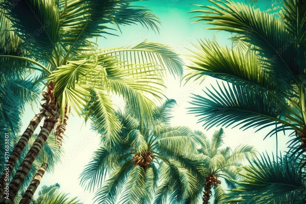 palm plants in the tropics. summertime. At the resort, palm trees. Generative AI palm plants in the tropics. summertime. At the resort, palm trees. Generative AI