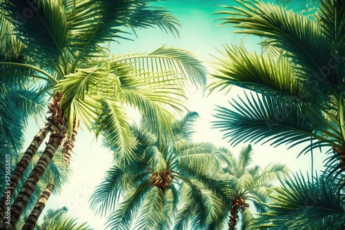 palm plants in the tropics. summertime. At the resort  palm trees. Generative AI