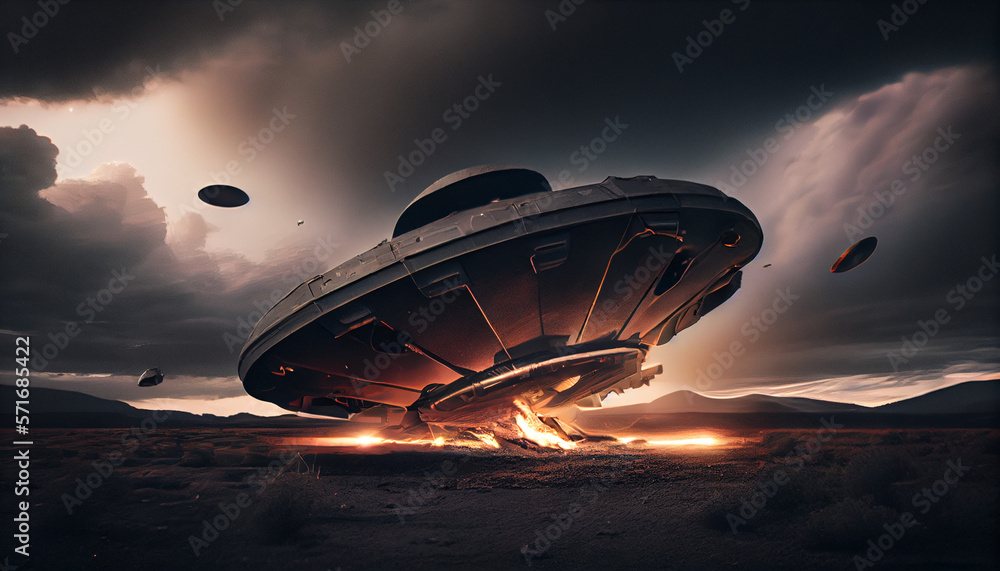 UFO crash in the desert, Generative AI Stock Illustration Adobe Stock
