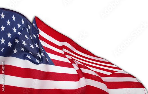 Closeup of American flag on white background