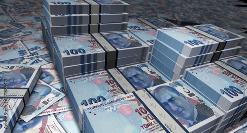Turkish Lira 100 TRY banknote money 3d illustration photo