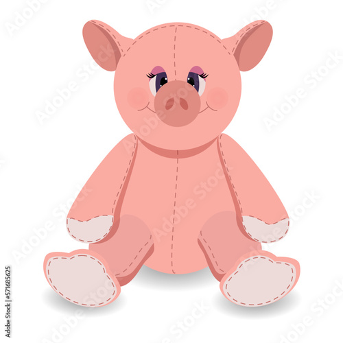 Piggy. Toy. Cartoon character. Vector. Graphics. Used for stickers, magazines, on covers, web design. Purpose, children's toys, coloring books, print on clothing.